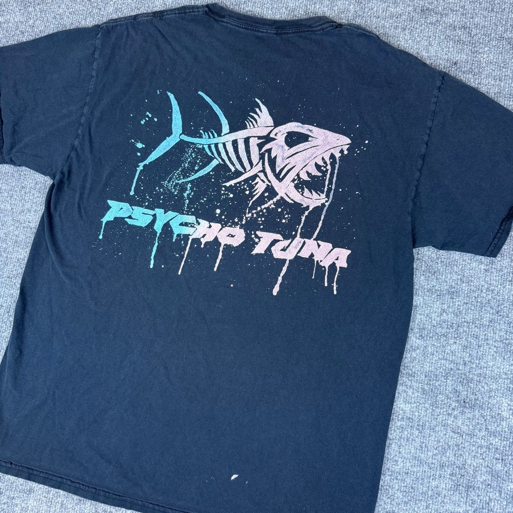Psycho Tuna Fish Streetwear Skeleton Graphic T Shirt Mens Large Black Cotton